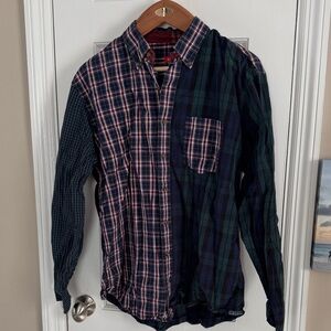Izod Men's Plaid Button Down Shirt - Navy and Forest Green